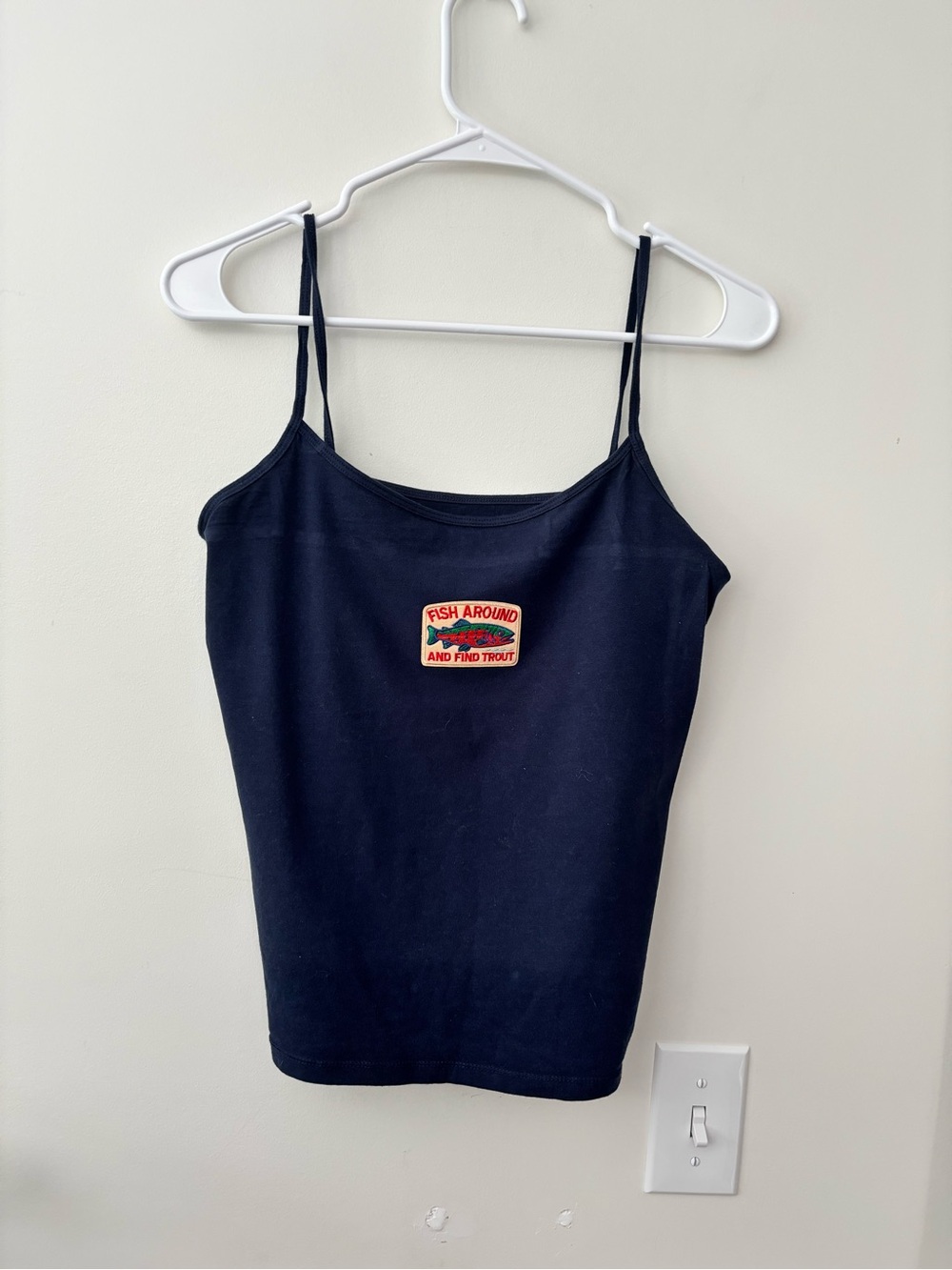 “Fish around and find Trout” navy blue tank top